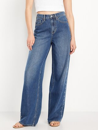 High-Waisted Baggy Wide-Leg Studded Jeans | Old Navy (US)
