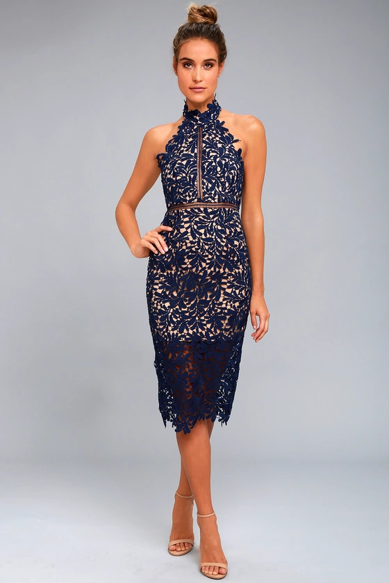 Divine Destiny Navy Blue Lace Midi Dress Lulus Code Wedding Guest Dress #LTKcurves Plus Size Wedding | Lulus (US)