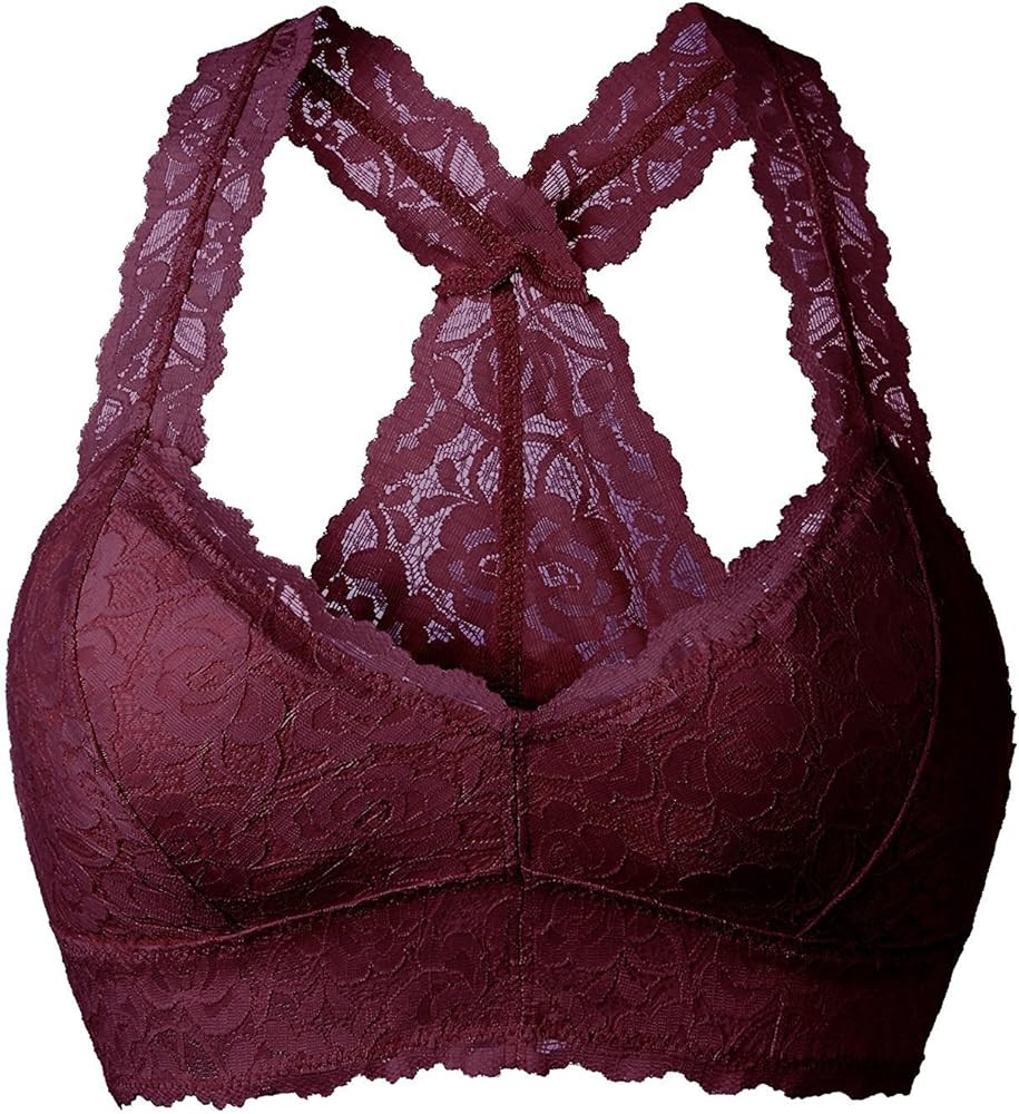 YIANNA Women Red Floral Lace Bralette Padded Breathable Sexy Racerback Lace Bra Bustier Crop Top ... | Amazon (US)