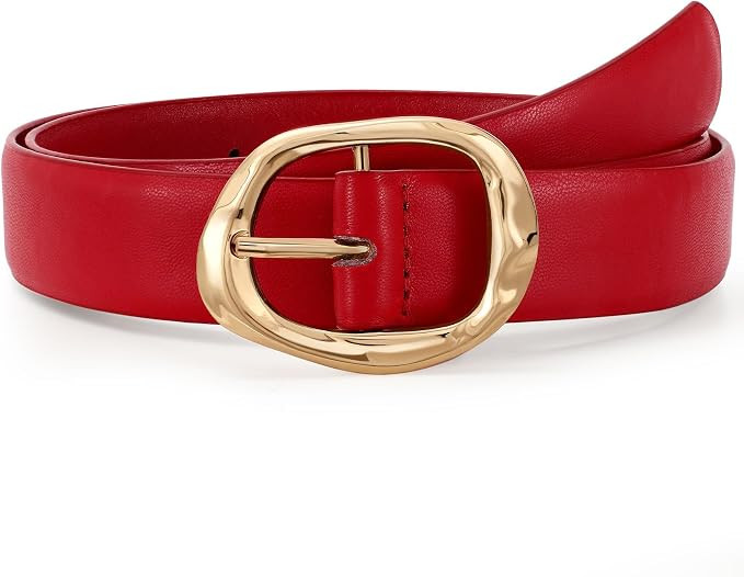 Women Leather Belt for Jeans Pants Ladies Casual Waist Belt Fashion Women Belt with Gold Buckle | Amazon (US)