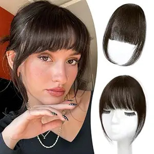 Clip in Bangs Real Human Hair Fake Clip on Bangs for Women Dark Brown Air Wispy Fringe with Templ... | Amazon (US)