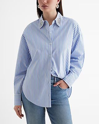 Poplin Embellished Boyfriend Portofino Shirt | Express