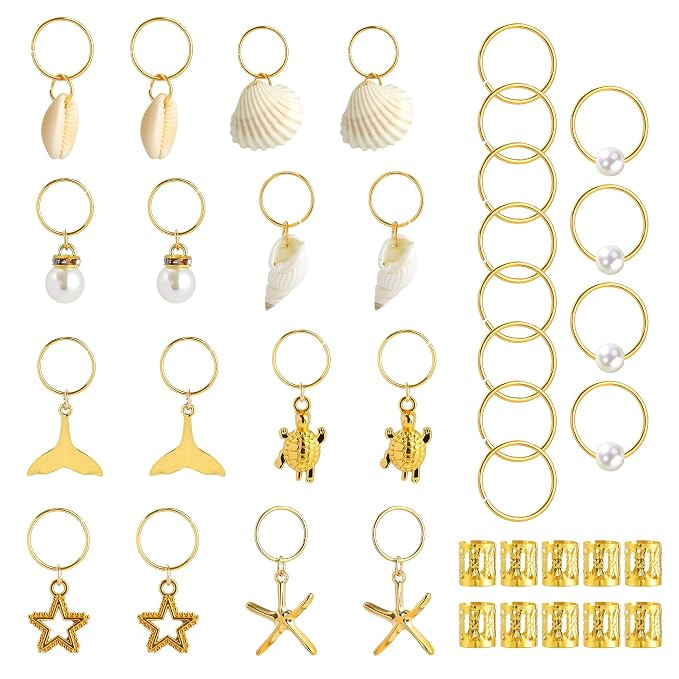 40PCS Seashell Gold Hair Jewelry for Braids Dreadlocks, Adjustable Hair Charms for Black Women Me... | Amazon (US)