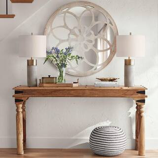 Fields 67 in. Weathered Brown Standard Rectangle Wood Console Table | The Home Depot