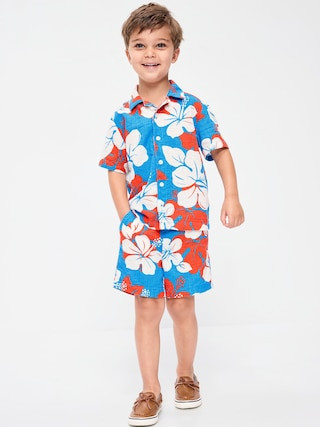 Short-Sleeve Striped Poplin Shirt and Shorts Set for Toddler Boys | Old Navy (US)