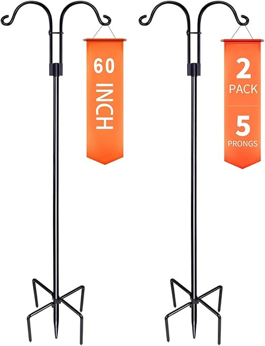 Double Shepherds Hooks for Outdoor, 2-Pack Heavy Duty Two Sided Garden Pole for Hanging Bird Feed... | Amazon (US)