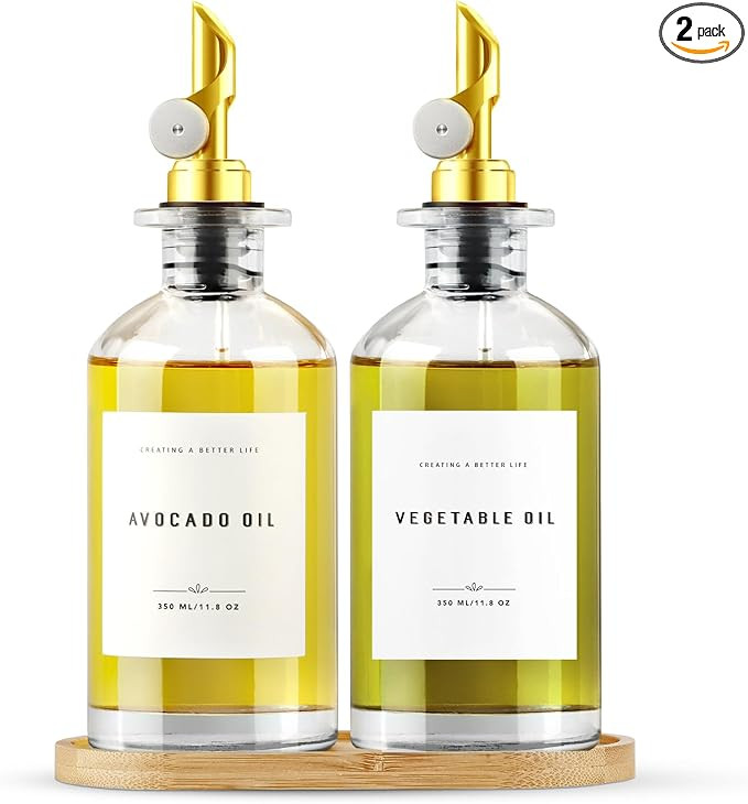 Olive Oil Dispenser Bottle with Bamboo Tray, GIXSEGIE Oil and Vinegar Dispenser Set w.Metal Pour ... | Amazon (US)