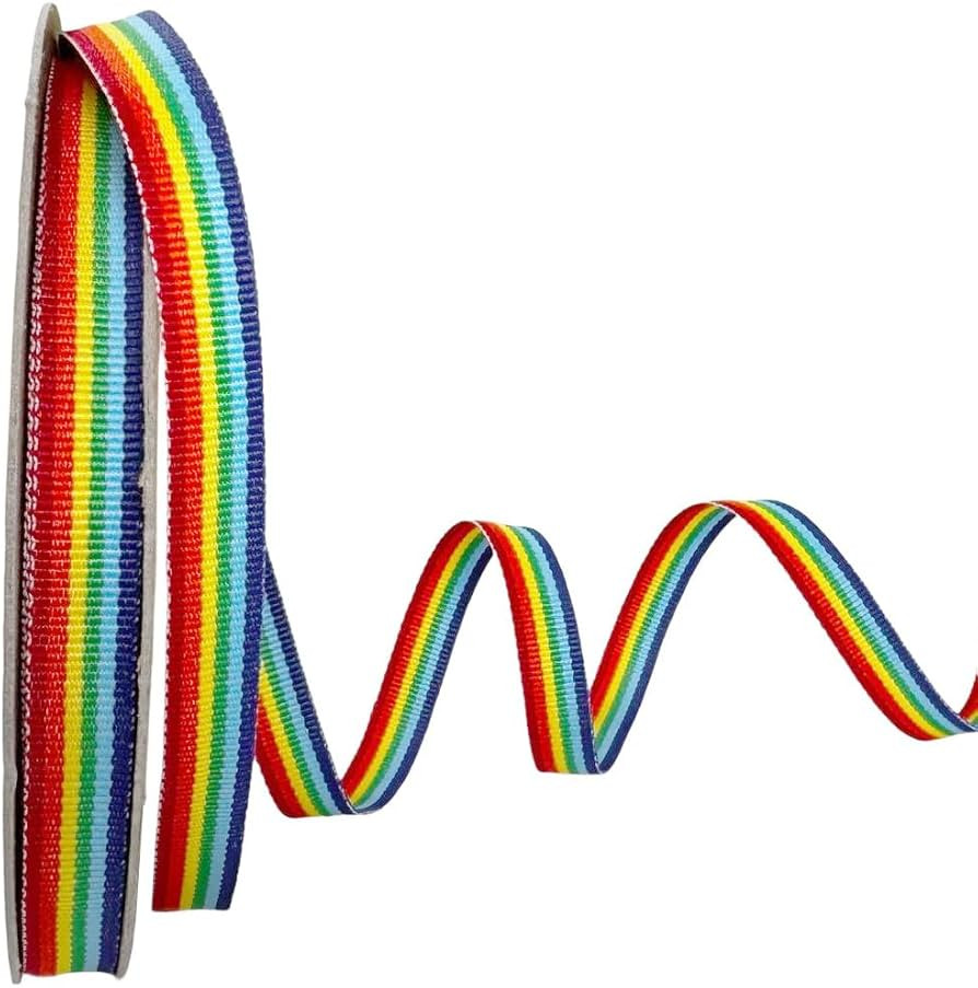 USA Made 3/8" Rainbow Striped Grosgrain Ribbon - 20 Yards | Amazon (US)