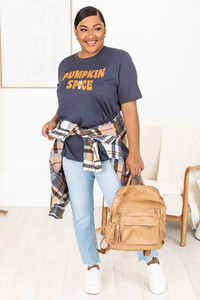 Pumpkin Spice Midnight Navy Graphic Tee | Pink Lily