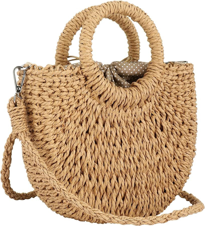 Rattan Handmade Straw Tote Handbag Beach Shoulder Bag Summer Beach Rattan Bag Straw Bag | Amazon (US)