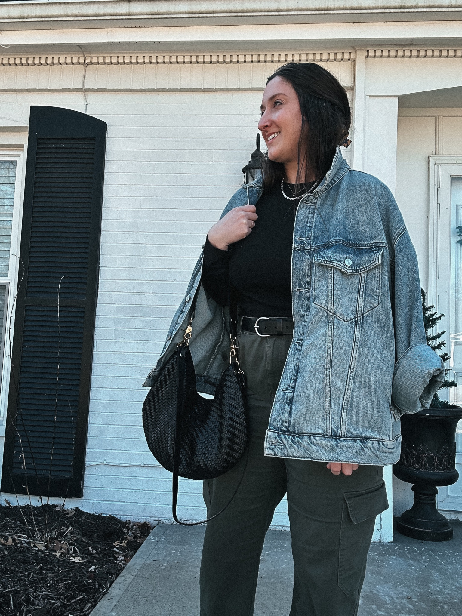 Closet staple - jean jacket. 
Styled with a black tee and green trousers  

#LTKfindsunder50 #LTKfindsunder100 #LTKstyletip