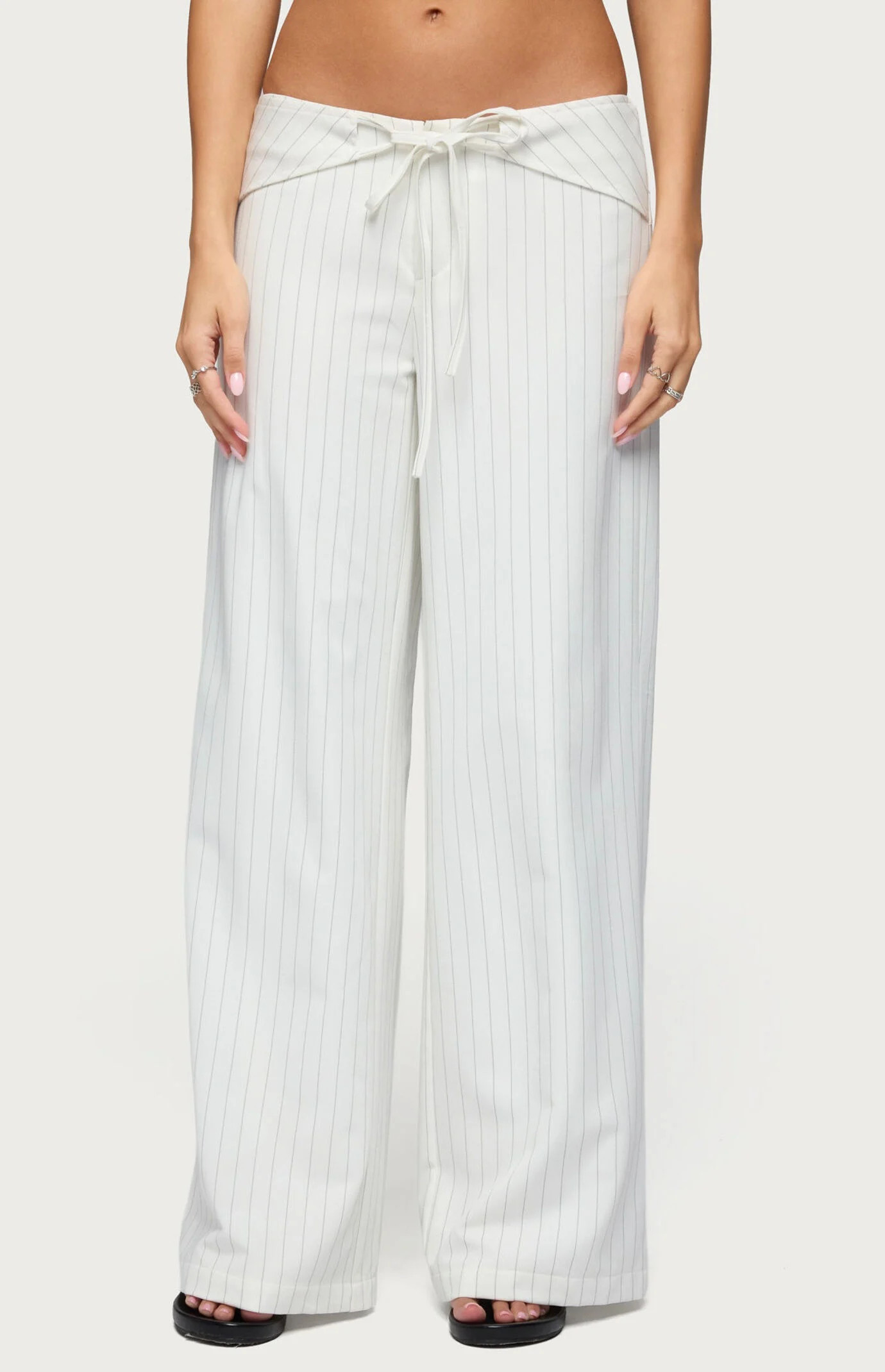 Edikted Women's Parker Pinstripe Belt Pants in White - Size XS | PacSun