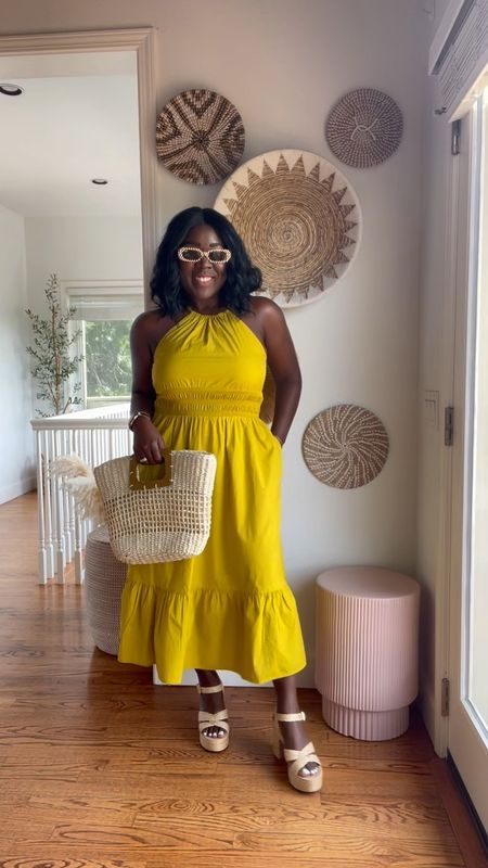 If sunshine was a dress!! Absolutely in love with this halter midi dress from Target! Paired it with some checkered Target sunglasses, Red Dress woven bag and Steve Madden platform sandal heels!!

#LTKstyletip #LTKshoecrush #LTKsalealert
