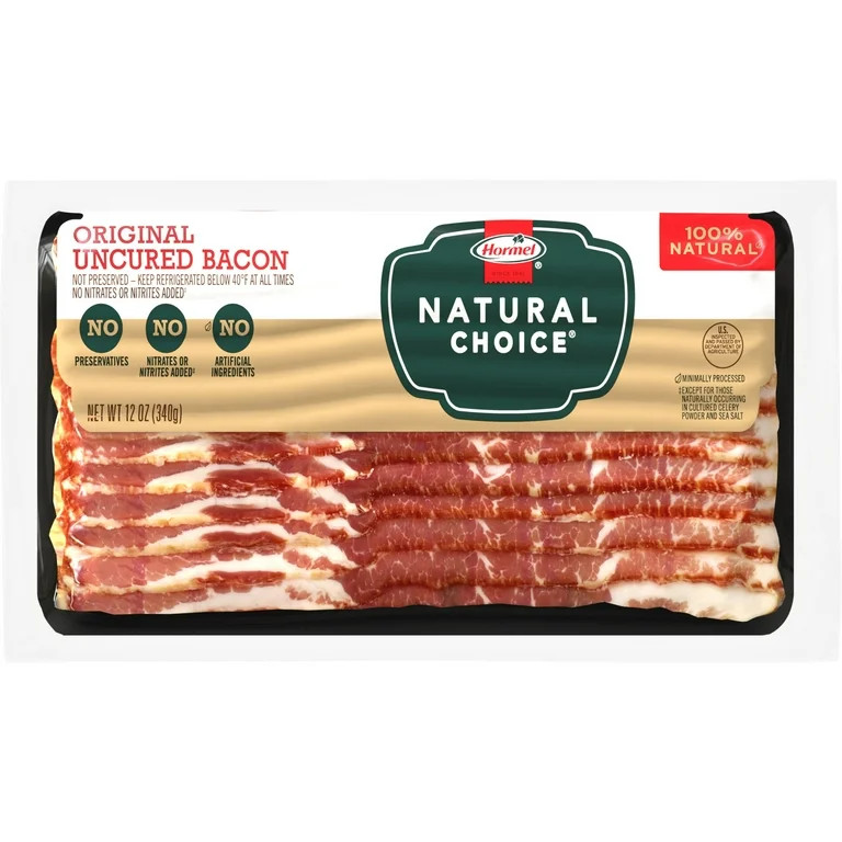 HORMEL NATURAL CHOICE Original Uncured Bacon, Gluten Free, Refrigerated, 12 oz Plastic Package | Walmart (US)