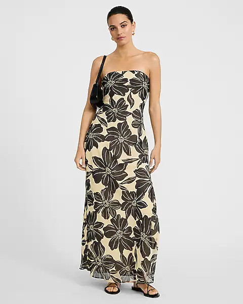 Floral Strapless Tie Back Maxi Dress | Express