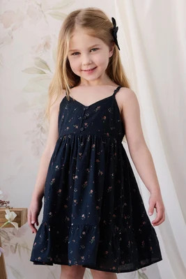 Organic Cotton Kaianna Dress - Eloise Navy 4YR | Jamie Kay