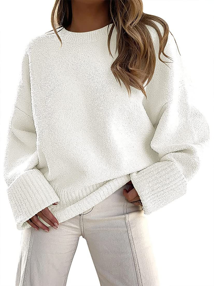 Amazon.com: LOGENE Womens Oversized Fuzzy Crewneck Long Sleeve Sweaters Casual Loose Knitted Pull... | Amazon (US)