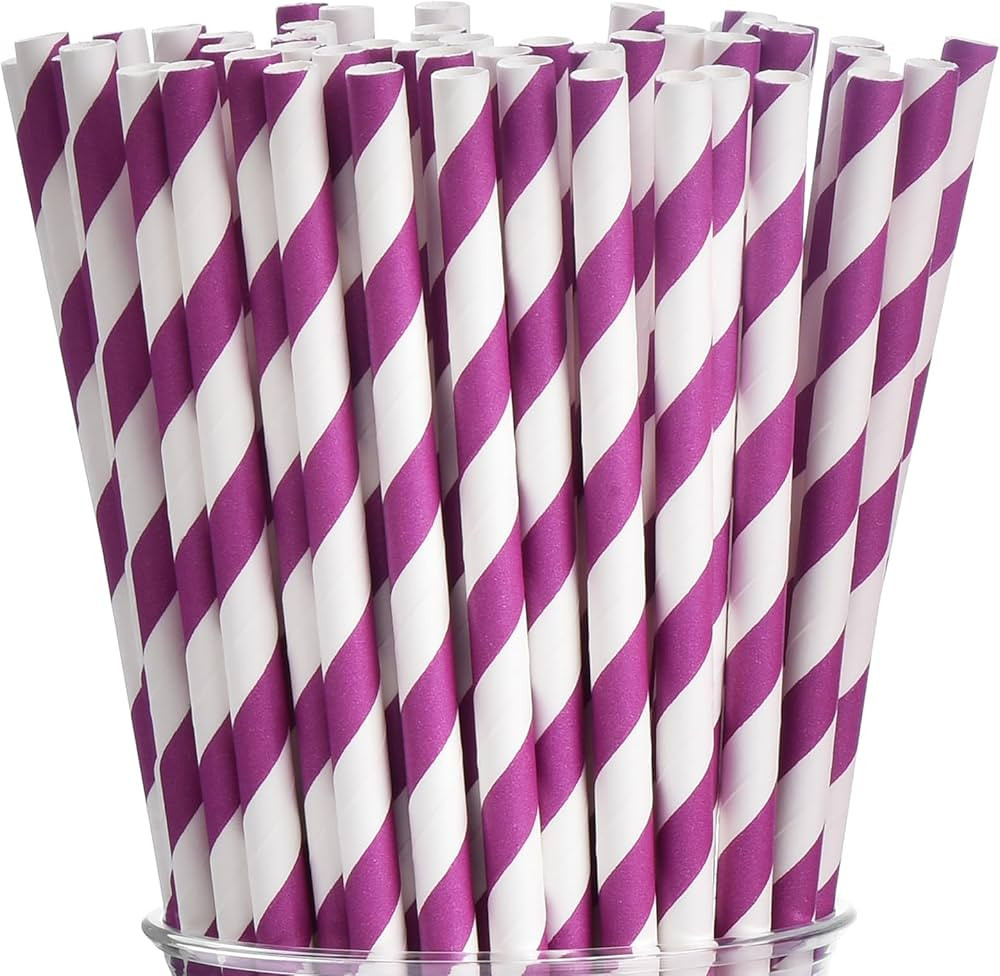 ALINK 100 Purple and White Striped Paper Straws, Biodegradable Disposable Drinking Straws for Val... | Amazon (US)