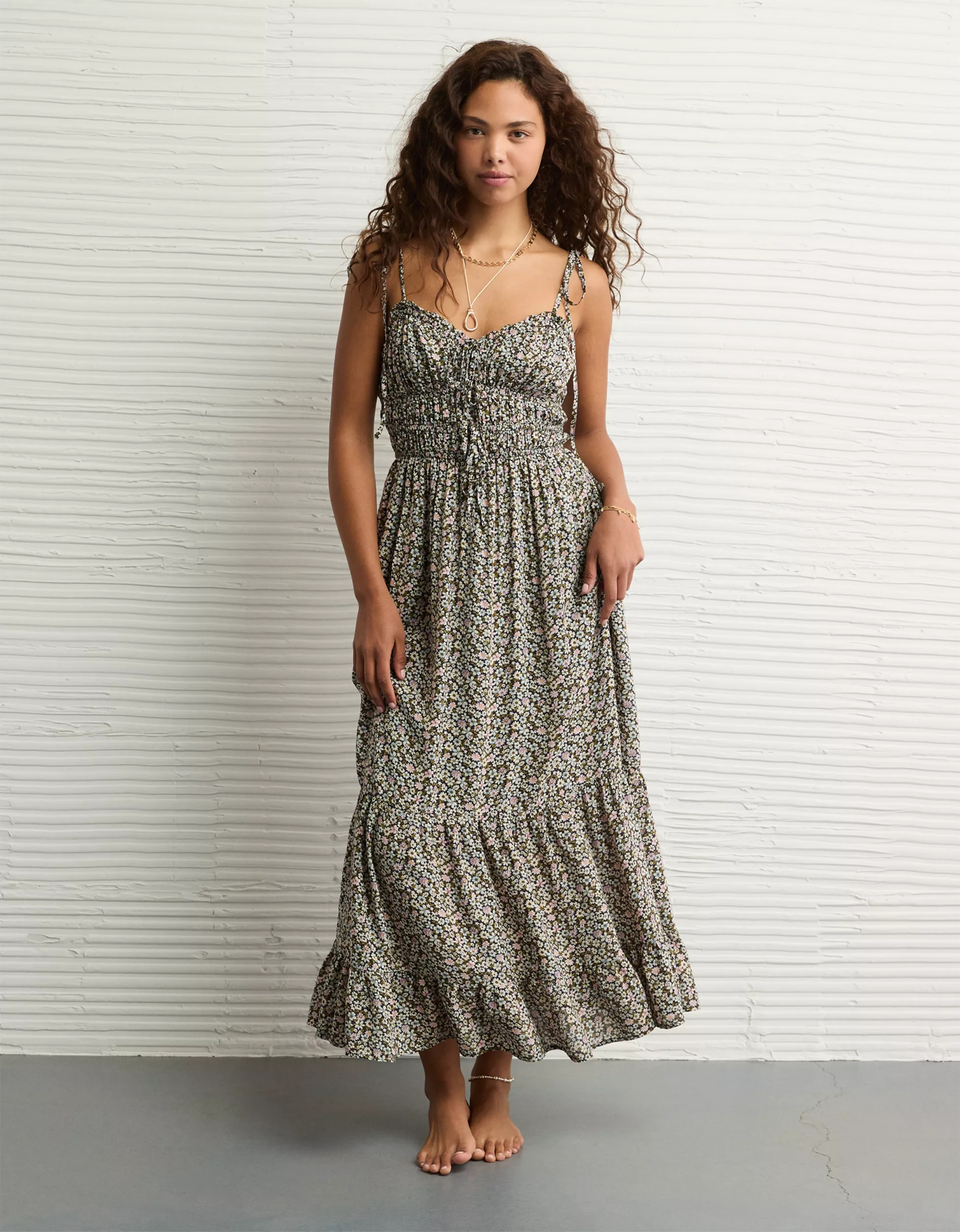 AE Sweetheart Tie Front Midi Dress | American Eagle Outfitters (US & CA)
