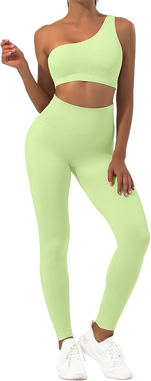Sportneer Workout Sets for Women 2 Piece, Ribbed Seamless One Shoulder Sports Bra and High Waiste... | Amazon (US)