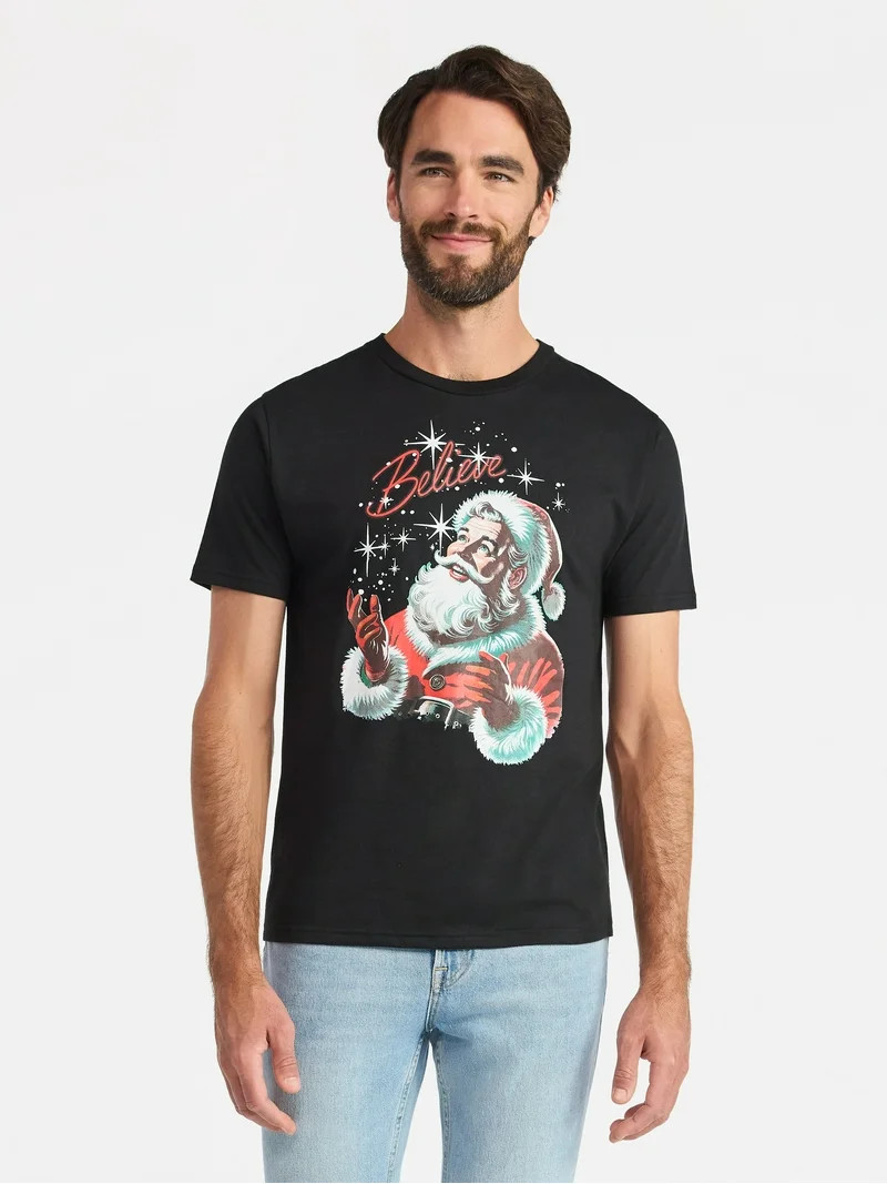 Christmas Men's and Big Men's Believe Graphic Tee from Holiday Time, Sizes XS-3XL | Walmart (US)