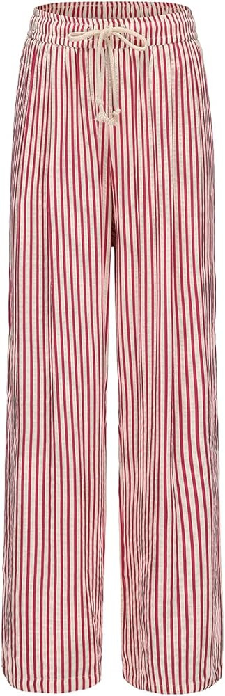 Women's Striped Wide Leg Lounge Pants Pinstripe Drawstring Lightweights Beach Trousers | Amazon (US)