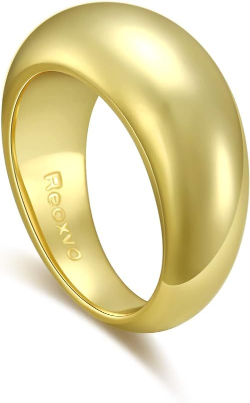 Reoxvo 18K Gold Plated Thick Chunky Dome Rings for Women Girls (5-9 Size) | Amazon (US)