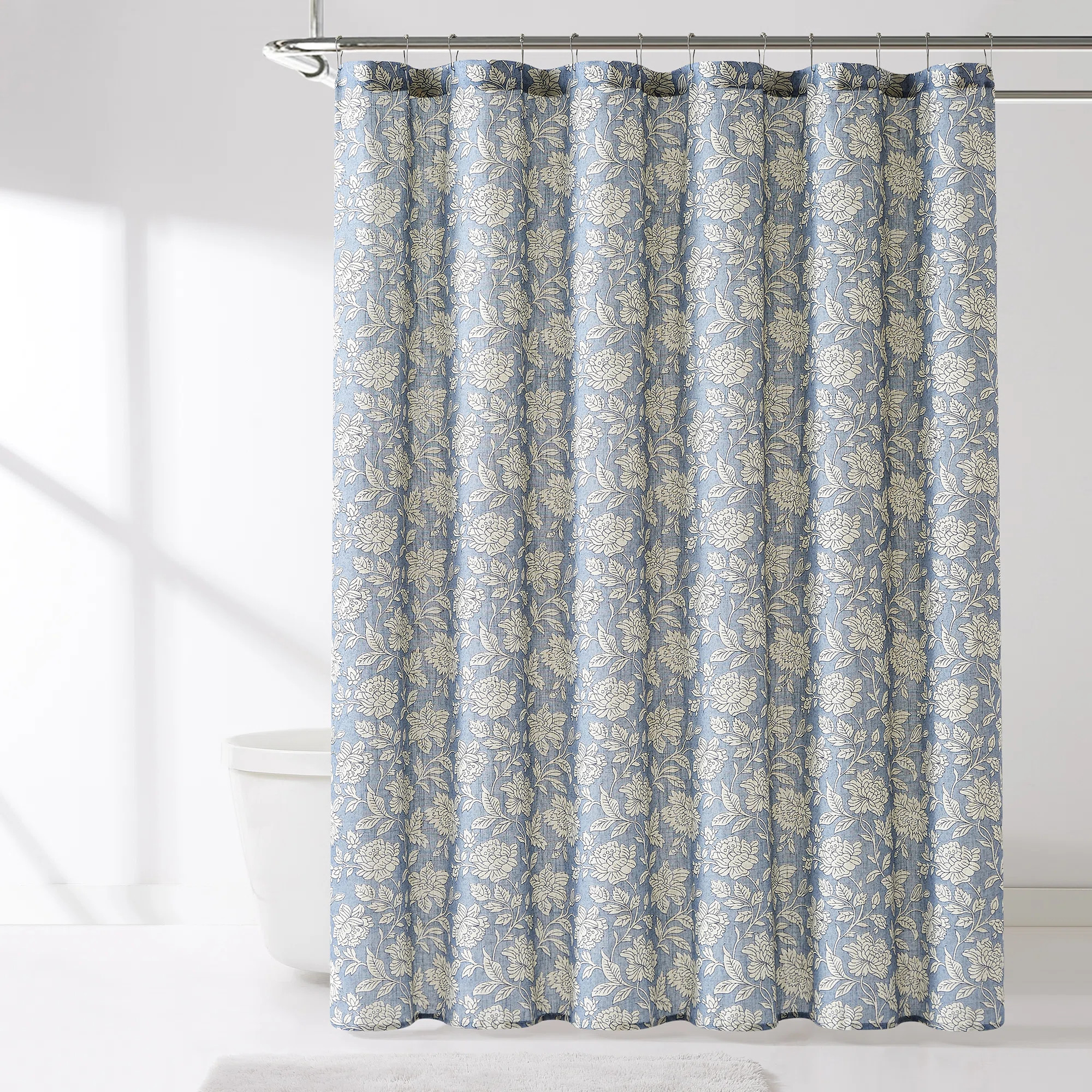 Lush Decor Zara Floral Block Linen Textured Shower Curtain | Wayfair North America