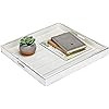 MyGift Vintage White 19-Inch Square Ottoman/Serving Tray with Cutout Handles | Amazon (US)