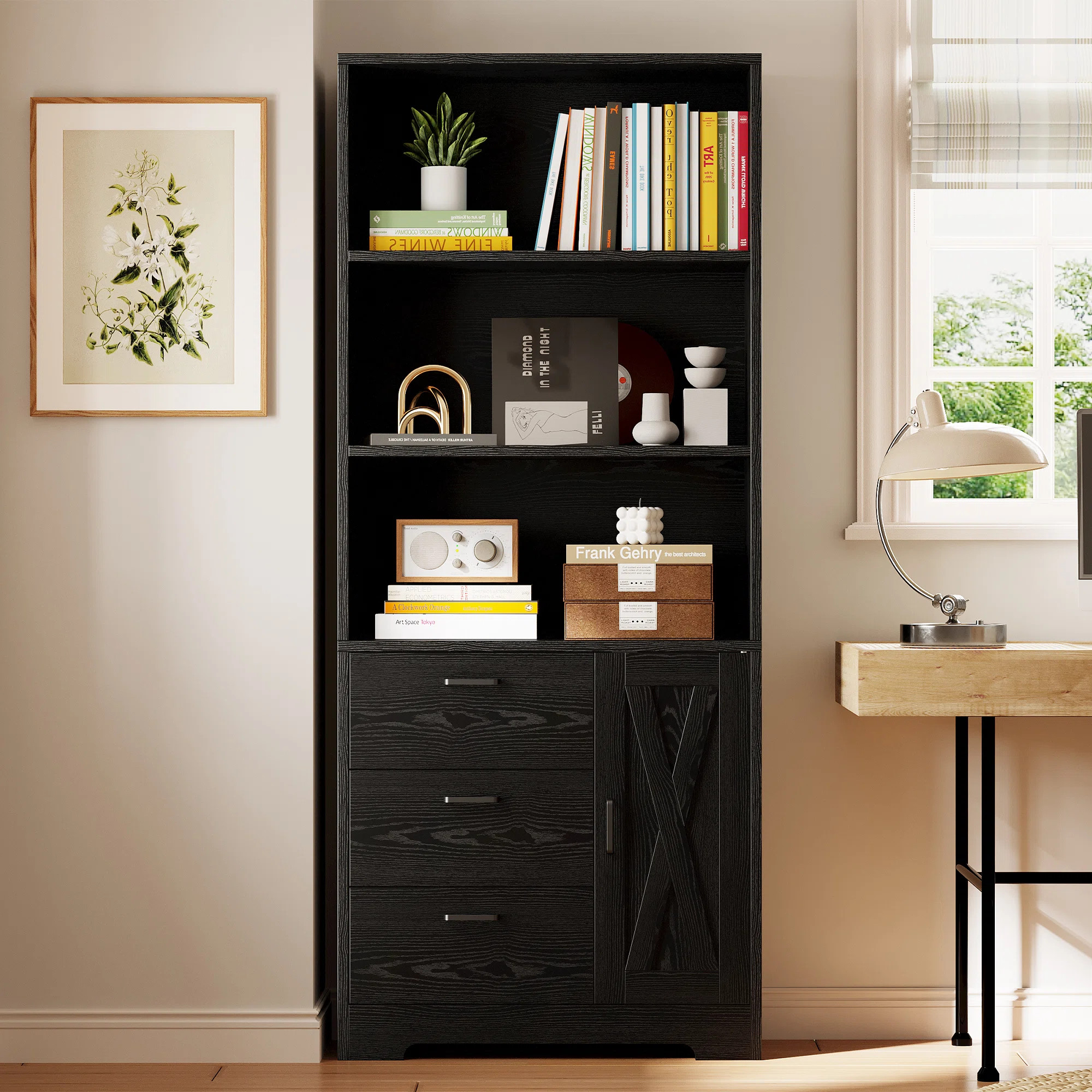 Modern Style 71" H Wooden White Bookshelf And Bookcase With Door And 3 Drawers,3-tier Open Displa... | Wayfair North America