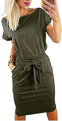 PALINDA Women's Striped Elegant Short Sleeve Wear to Work Casual Pencil Dress with Belt | Amazon (US)
