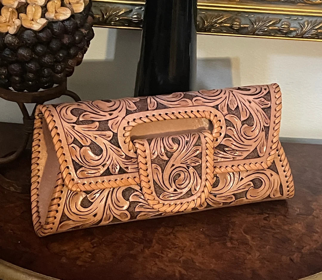 Hand-tooled Leather Clutch Crossbody Small Bag LENGUETA: Western Boho Style, Vintage Bag, Cowgirl... | Etsy (US)