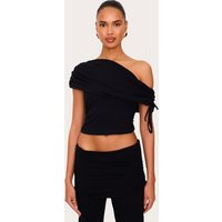 Black Ruched Side Off The Shoulder Top | PrettyLittleThing US