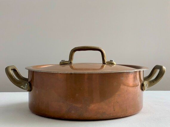 Vintage Covered Copper Clad Cook Pot Forged Brass Handles Copper Covered 2 Handle Sauce Pan Count... | Etsy (US)