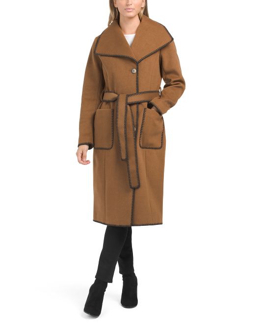 Whipstitch Belted Wrap Coat | TJ Maxx