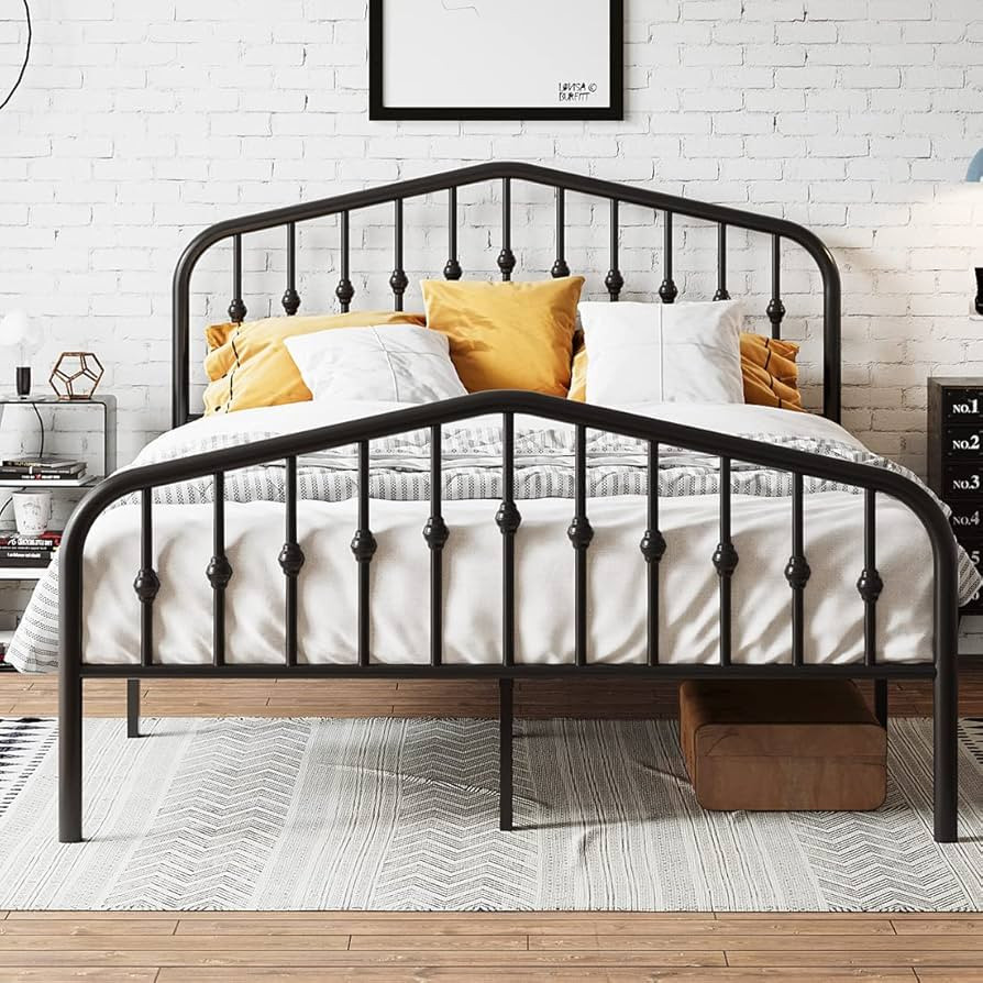 IMUsee Full Size Platform Metal Bed Frame with Vintage Headboard and Footboard, Heavy Duty Mattre... | Amazon (US)