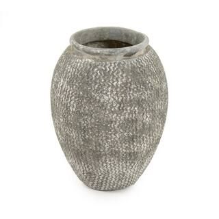 Zentique Cement Wavy Grey Large Decorative Vase, Distressed Grey | The Home Depot