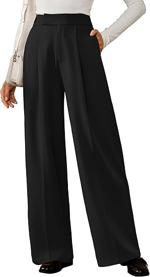 Arach&Cloz Women's Wrinkle-Free Pleated Business Wide Leg Pants Fall 2025 | Amazon (US)