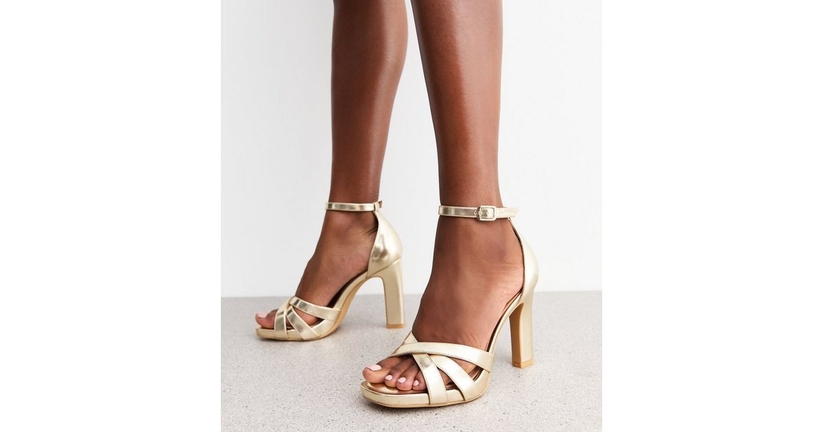Gold Crossover Front Strap Faux Leather Platform Sandals | New Look | New Look (UK)