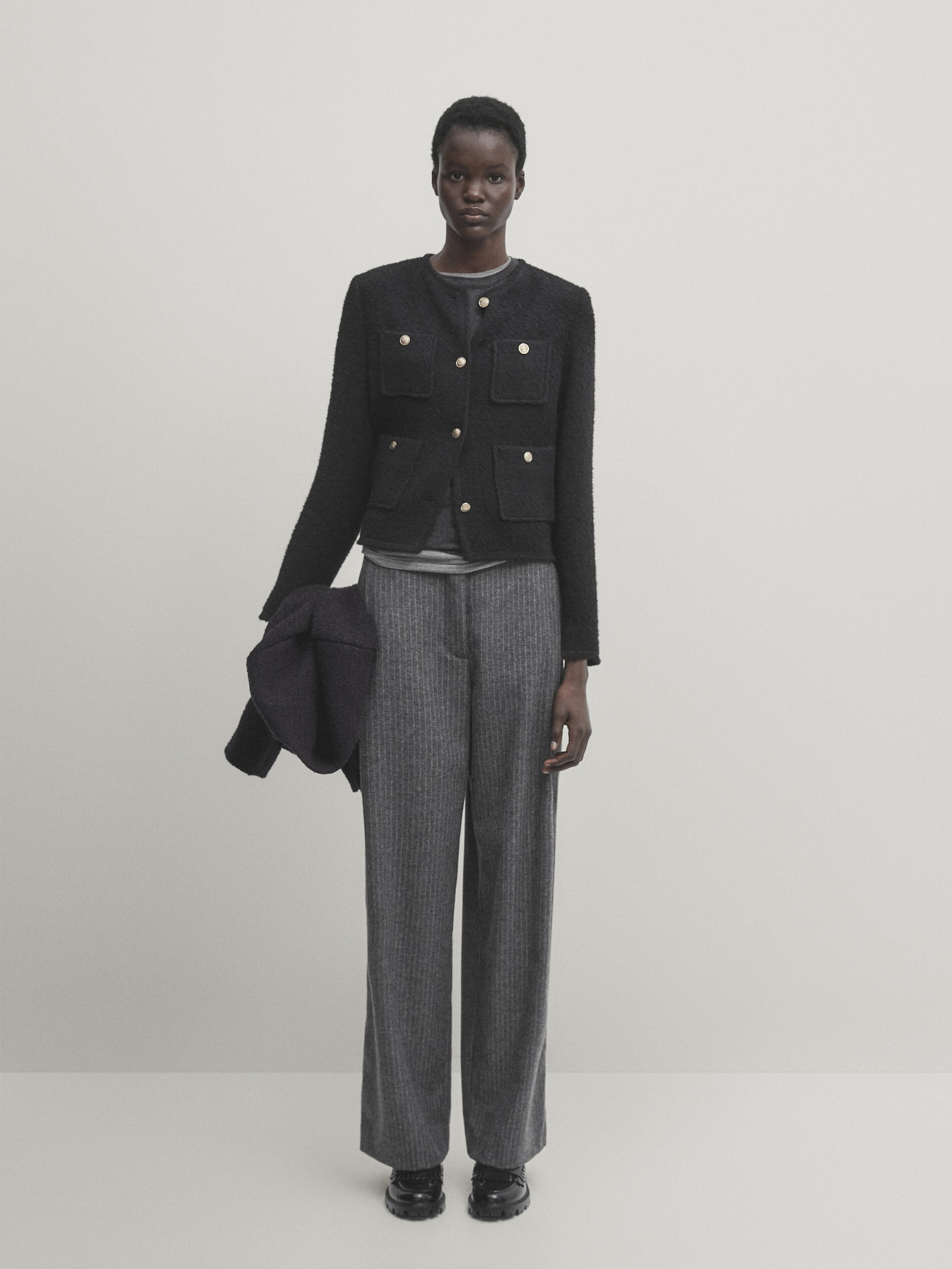 Textured cropped jacket with four pockets | Massimo Dutti UK
