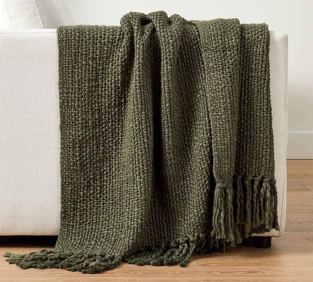 Textured Basketweave Knit Throw, Olive, 50" x 60 | Pottery Barn (US)