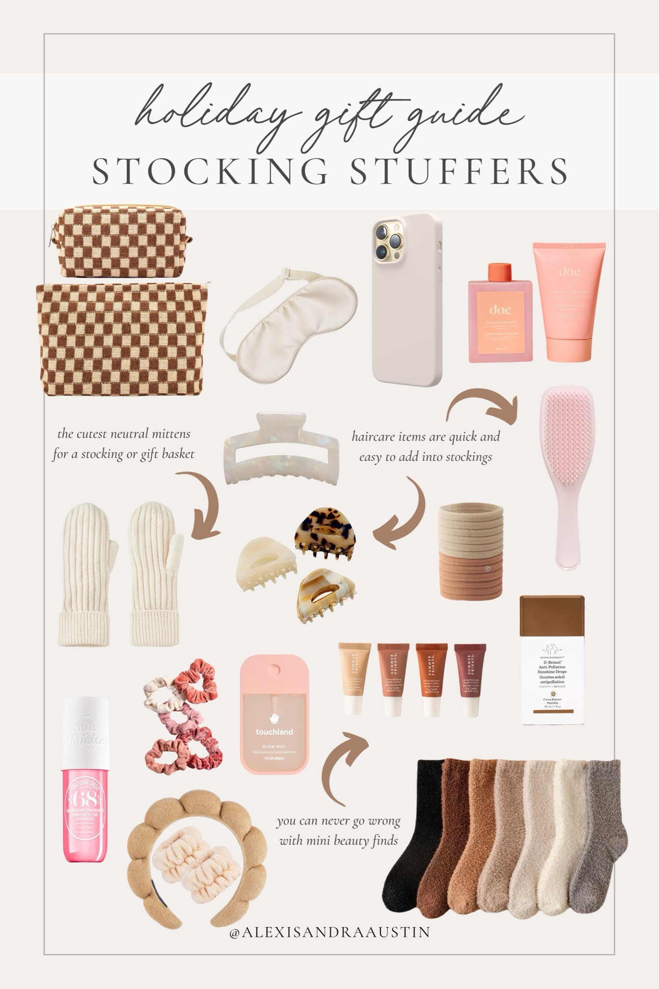 Holiday gift guide for stocking stuffers! Small and neutral finds that are easy to place in stockings or as part of a gift basket 

Holiday gift guide, stocking stuffers, Christmas gifting, small gifts, neutral gifting, self care gift, phone case, makeup bag, beauty gifts, sleep mask, mittens, hair care gifts, found it on Amazon, Sephora, perfume faves, shop the look!

#LTKGiftGuide #LTKHoliday #LTKSeasonal