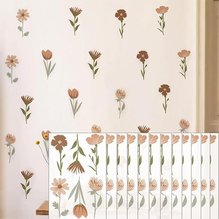 Arawat Flower Home Wall Decor Living Room 12 Sheets / 72 pcs Wall Decals Peel and Stick Aesthetic... | Amazon (US)