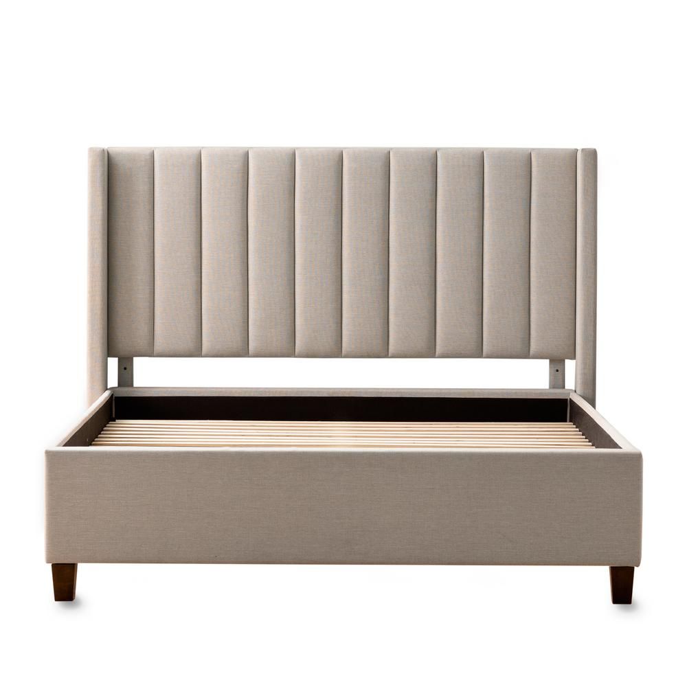 Brookside Adele Light Brown Oat Upholstered California King Platform Bed Frame with a Vertical Chann | The Home Depot
