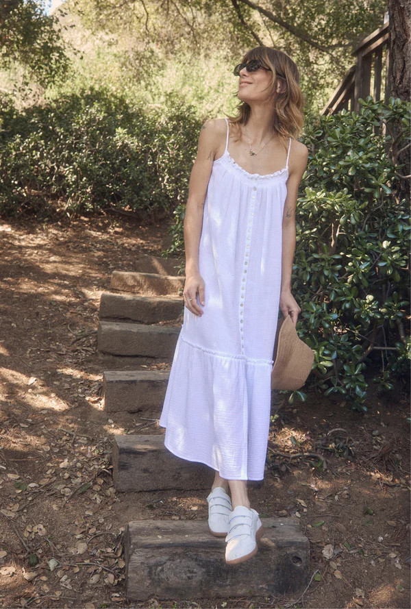 The "Aurora" White Crinkle Gauze Perfect Sundress | Eileen West