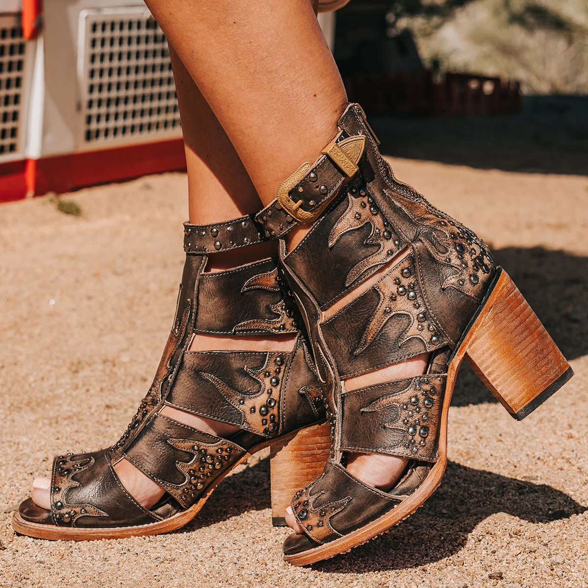 BROOKE Leather Sandals Black | Freebird Stores | Shop Western Studded Ankle Sandals & Handcrafted... | Freebird