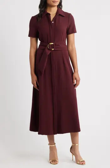 Julia Jordan Belted Midi Shirtdress in Burgundy at Nordstrom Rack, Size 4 | Nordstrom Rack
