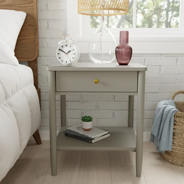 Rest Haven Winthrop Wood Nightstand with One Drawer, Gray, Set of 2 | Walmart (US)