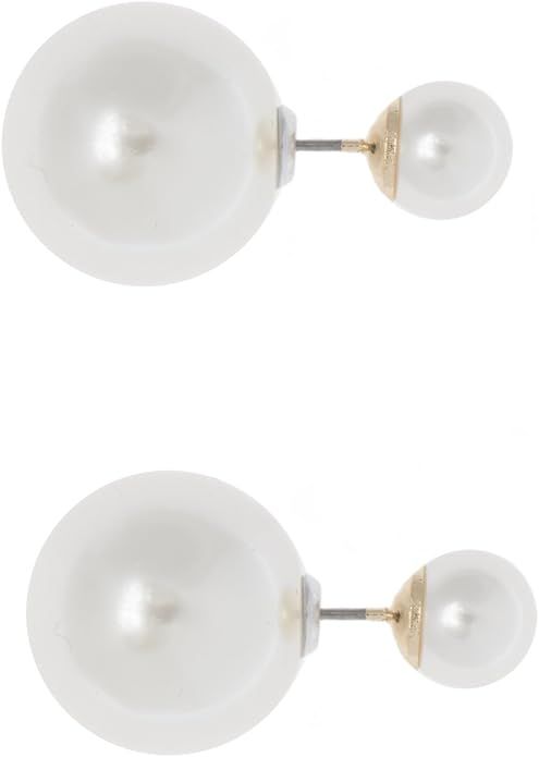 Anne Klein Goldtone and Pearl Inspired Double Sided Earrings | Amazon (US)
