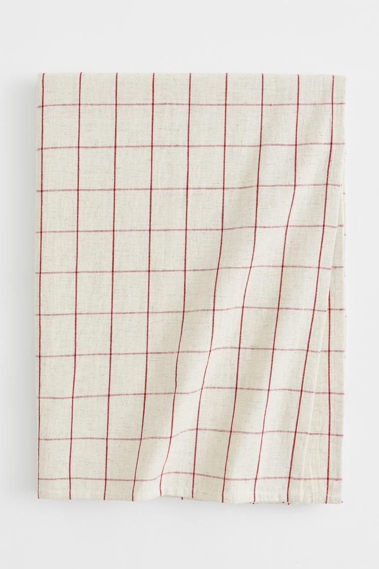 Linen-blend Tablecloth - Beige/red checked - Home All | H&M US | H&M (US + CA)
